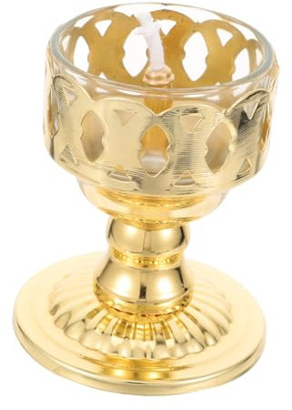 Angoily Lampe à Huile pour Temple en Alliage Doré Taille Moyenne Lampe à Beurre Décorative Bouddhiste pour Offrande Vintage pour Culte De Bouddha Base Décorative pour Intérieur