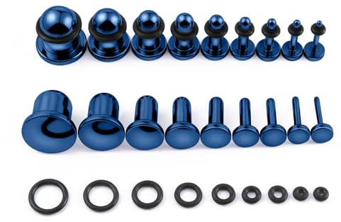 Longbeauty 9 Paar Piercing Ohrplugs Stretching Kit aus Edelstahl Punk Dehnstäbe Ohrschmuck Ohr Tunnel Einzelne Flare Gauges mit O-ringe 14G - 00G für Damen Herren