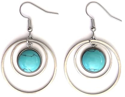 Damen Creolen Ohrringe aus Edelstahl mit Natursteinen - Hängende Ohrringe für Damen mit Halbedelstein - Elegante Damenohrringe leicht und bequem - Modeschmuck Damen - ASTER ALHELÍ
