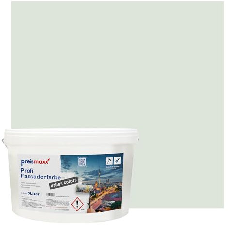 Preismaxx Profi Fassadenfarbe urban colors, bunte Außenfarbe, grau, grüngrau, green-grey 5L, matte, wasserabweisende Aussen-Dispersion, hohe Wasserdampfdurchlässigkeit