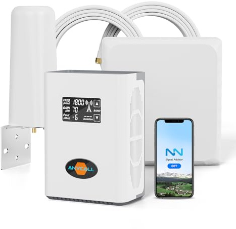 ANYCALL Amplificador de Cobertura Movil para Hogar y Oficina 4G LTE 3G gsm Repetidor Señal Movil Compatible con Movistar Orange Yoigo en Banda 1, 3, 7 y 20, con Antena Omnidireccional