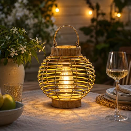 Garden Mile Solar-Rattan-Gartenlaterne, beleuchtet Ihren Außenbereich mit Stil, LED-Hängelampe für die Terrasse, 23 cm (Erde)