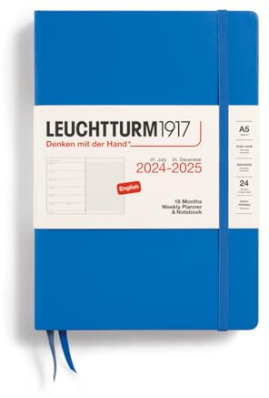 LEUCHTTURM1917 370717 Wochenkalender & Notizbuch Medium (A5) 2025, 18 Monate, Sky, Englisch