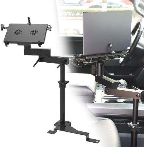 MELIPRON Truck Laptop Mount Fit for 15-25 Ford F150, 17-25 F250, F350, F550, No-Drilling Vehicle Computer Stand for Passenger Seat, Adjustable Height, 2 Built-in Cooling Fans