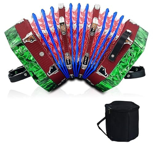 Concertinas, 20-Tasten-Akkordeon für Erwachsene, professionelles Akkordeon für Anfänger, verstellbare Handschlaufen, Instrumentenzubehör (grün)