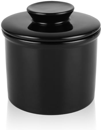 JMIATRY Butter Keeper Crock, Ceramic Butter Container for Fresh Spreadable Butter, Black