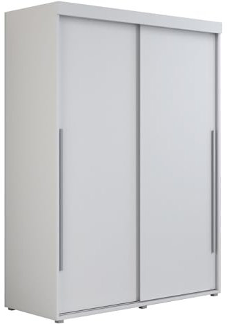 Meble Slupia - Garderobenschrank - Kleiderschrank Schiebetüren - 130x202x62cm - Kleider Schrank Schlafzimmer mit Kleiderstange - IGA Weiß, Griff Silber