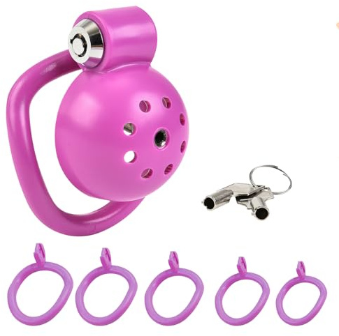 BDSMYEE Cage de Chasteté avec Dilatateur Urétral et 5 Tailles Anneaux de Pénis, Petite Cage à Pénis Fetish Jouets Sexuels pour Hommes (Violet)