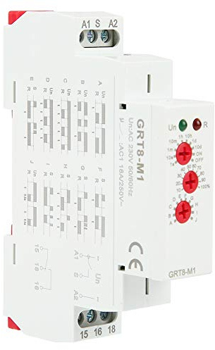 Uadme Temporizador Carril DIN Multifunción GRT8-M1 AC 220V | Rele de Tiempo Temporizador con 10 Modos, Indicación de Luz LED para Equipos Industriales y Control de Iluminación Pasillos