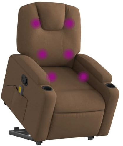 vidaXL Massagesessel, Sessel mit Aufstehhilfe, Relaxsessel mit Liegefunktion Vibrationsfunktion, Fernsehsessel Liegesessel Aufstehsessel, Braun Stoff
