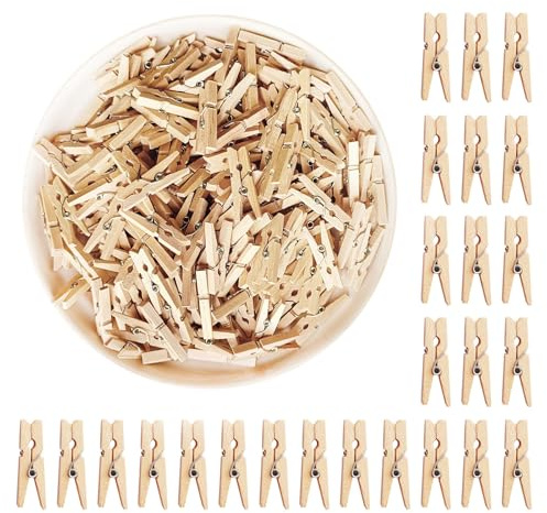 HAALII Super Mini Foto Pins, Holz Clips für hängende Bilder im Freien, natürliches Holz, Kleidung, 200 Pcs, 3cm Länge