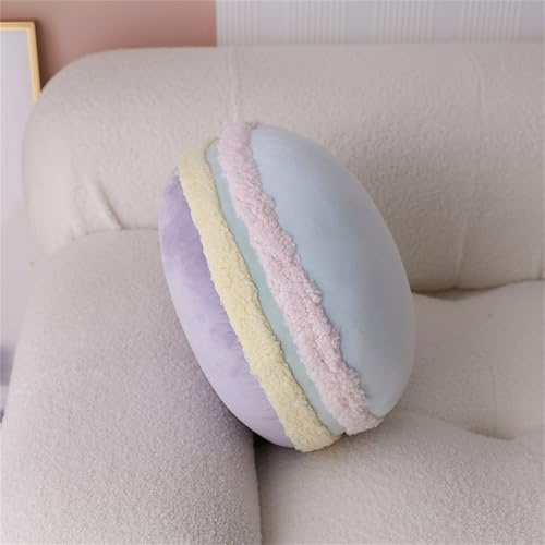 Rundes Kissen Plüschkissen Taillenpolster Macaron Weiches Kissen, Kreatives Keksförmiges Kissen Plüsch Rundes Kissen Dekoratives Sofa Rückenlehne Sitz Taillenkissen Büro (blau lila Clip grün,40x40 cm)
