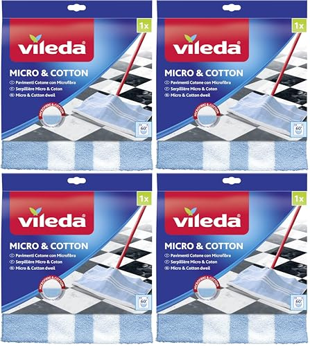 Vileda Panno Pavimenti Cotone con Microfibra, 50 x 50Cm (Confezione da 4)
