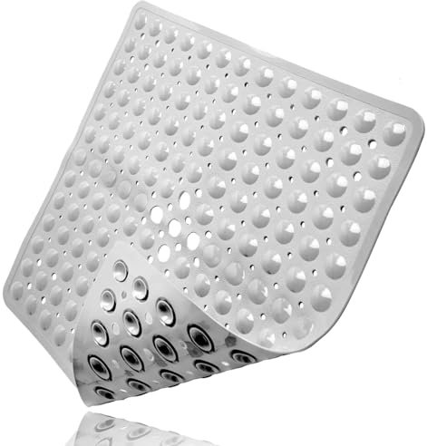 Alfombra de Ducha Antideslizante 48 x 48 cm Cuadrada, Lavable a Máquina, Gris