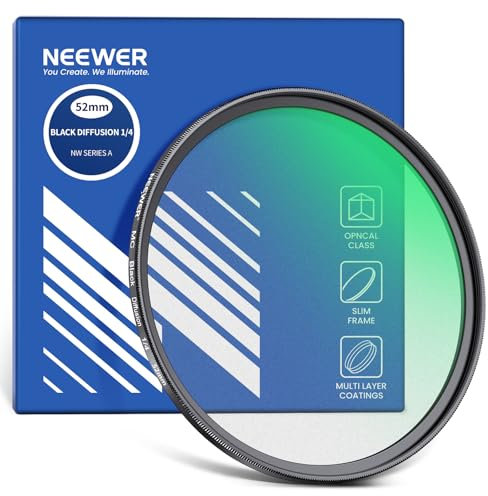 NEEWER 52mm Filtre Diffusion Noir 1/4Filtre Effet Cinématographique Doux/Rêveur Ultra Fin Hydrofuge Résistant aux Rayures Verre Optique Nano Revêtements Multiples pour Photographie Vidéo/Vlog/Portrait