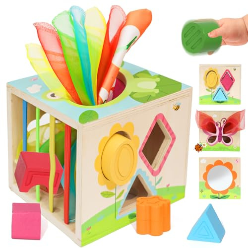 LZDMY Boîte à lingettes Montessori Jouets bébé 18 Mois et +,6 en 1 Cube de Jeu, Cube de motricité en Bois Jouets bébé sensoriels 18 Mois Anniversaire Pâques Cadeau pour garçon Fille