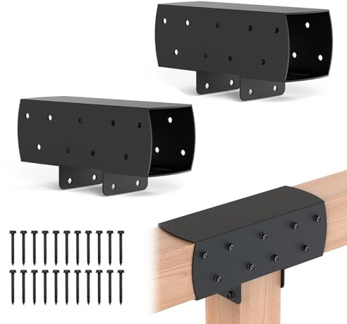 Nrspp 2 Pcs 4x 4 3-Way T-Shape Pergola Bracket Kit (Actual:3.6 x3.6 ) | Woodwork Right Angle Corner DIY Brackets For Gazebos|Carports log|Cabins and Other Outdoor Structures.