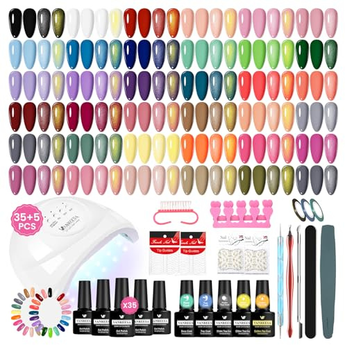 VANREESA Gel Nägel Set, 35 Farben U V Nagellack Set mit 48W U V/LED Nagellampe, Nägel Selber Machen Set mit Unterlack & Überlack, Nagelset Gelnägel Starterset Geschenk für Frauen