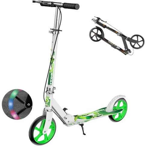 Scooter, Tretroller für Kinder und Jugendliche, Höhenjustierbarer Cityroller, Nicht-elektrischer Klapproller mit Handbremse, Kickroller Einstellbarer Lenker für Kinder ab 6 Jahren (Grüner)