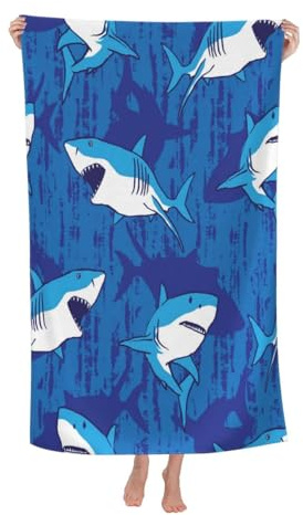 Asciugamano da spiaggia con squalo, Telo Mare Bambino, in microfibra, Telo Mare Grande 75* 150 CM, morbido, assorbente, ad asciugatura rapida, per spiaggia, viaggi, spiaggia, nuoto, yoga (B)
