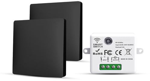 HYHIOTS Interupteur Sans Fil, 3 Interrupteur d'éclairage Sans Pile Fil va et Vient Avec émetteur et Contrôleur Récepteur RF433 10A 240V (Kit 2 Voies)