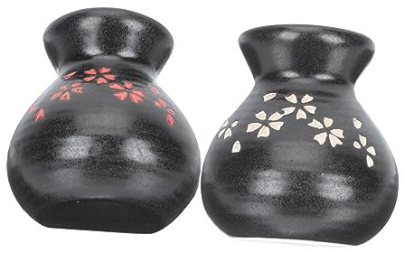 BESTYASH Vasos Para Hielo Seco Para Sashimi 2 Piezas, Contenedores De Cerámica Blanca Flores Rojas y Blancas, Diseño Inclinado Compacto, Decoración Para Mesa De Sushi Restaurantes y Hoteles