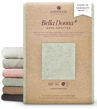Bella Donna Edel-Frottee Exklusives Spannbettlaken: langlebig, kuschelig | FORMESSE Farbe Graugrün; 180x190-200x220cm, bis 25cm; 68% Baumwoll-Kompaktgarn, 30% rec. Polyester, 2% Elastan, Aloe vera