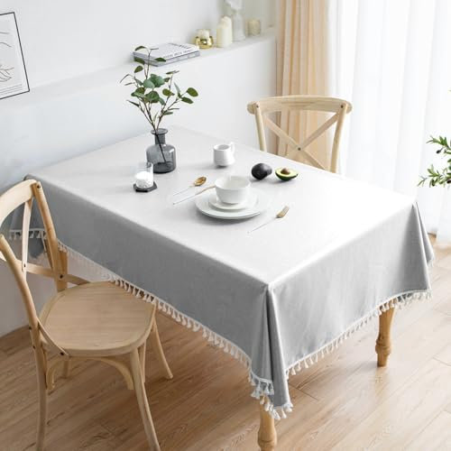 Wasserdichte Baumwoll-Leinen-Tischdecke, 140 x 220 cm, rechteckig, waschbar, mit Quasten, für Familienessen, Indoor/Outdoor, Partys, Festivals und den täglichen Gebrauch