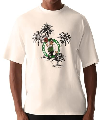 New Era NBA Palm Tree Camiseta Boston Celtics Off White, Blanco, XXL