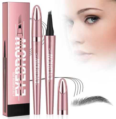 3D Wasserdichter Microblading Augenbrauenstift, 2025 Neu Upgrade Magie microblading eyebrow pen mit 4 Gabelspitze, augenbrauenstift wasserfest für Natürliches Make up (Grau)