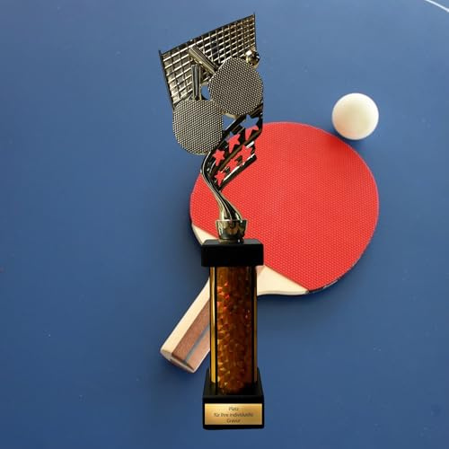 eberix · Tischtennis Pokal · mit Wunschgravur · Trophäe mit Schläger & Ball Motiv · Siegerpokal für Tischtennisturnier, Vereinsmeisterschaft, Hobbyliga · personalisierbar ·
