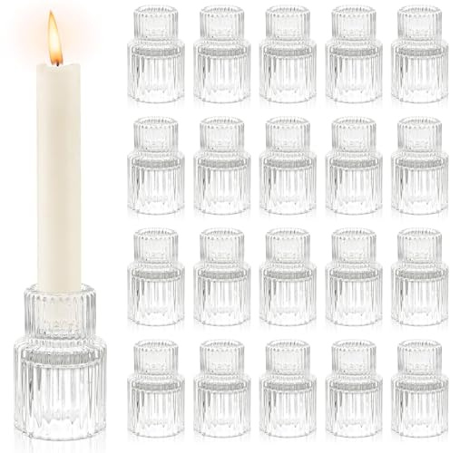 20er Set Glas Klare Kerzenständer, 7 x 2.2 cm Kleine Stabkerzenhalter Deko