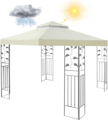 Pavillon Dach 3x3 m Ersatzdach Wasserdicht & Stabil - Winterfest, Gartenpavillon Doppeldach, Sturmfest Partyzelt Ersatzbezug -Rice White