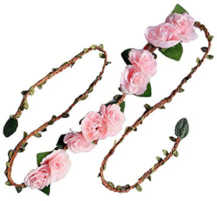 Blumengürtel,150cm Blumenkranz Blume Krone Boho Wickelgürtel Verstellbarer Gürtel Damengürtel Brautgürtel Schärpe Braut Haarschmuck für Hochzeit Festival Party Strand,Rosa Weiß