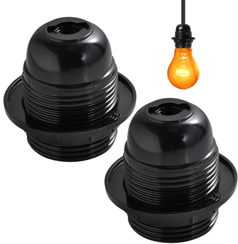 Grosion 2Pcs E27 Lamp Holder,Edison Screw ES E27 Light Fitting Bulb Holder,Light Bulb Pendant Socket,Table Lamp Fittings with Shade Lampshade,for Table Ceiling Pendant Light