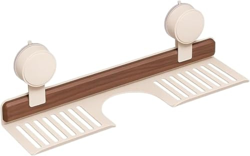 Estantería de baño con Ventosa de Madera de Nogal, Wall Mounted Sink Shelf Over Faucet, estantería de Pared sin taladrar, Estante de Lavabo montado en la Pared para Dormitorio, Caravana(White,70cm)