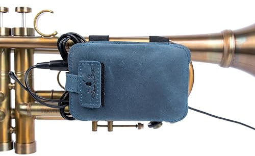 Soporte para transmisor de micrófono inalámbrico de trompeta, bolsa de piel auténtica para micrófono con clip