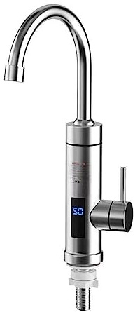 Robinet chauffant électrique, Robinet Chauffe-eau Instantané Sans Réservoir, Radiateurs De Cuisine, Chauffage Électrique, Boîtier En Acier Inoxydable Pour Salle Bains(Silver)