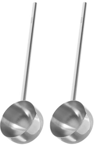 NUOBESTY Lot de 2 Mini Casseroles en Acier Inoxydable 304 Louches à Huile à Long Manche Finition Brillante Ustensiles Cuisine Compacts pour Cuisson et Service en Toute Sécurité