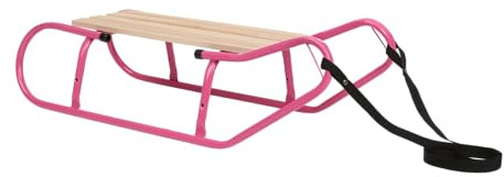 HUMBAKA Metallschlitten – Stabile Fahrt und sicheres Gleiten – hochwertiger Stahl und Buchenholz – 84 cm, mit Zugseil – klassischer Rodel für Kinder und Erwachsene bis 75 kg (Rosa)