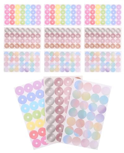 WOONEKY Pegatinas de Refuerzo para Agujeros 24 Hojas Transparentes Metálicas Colores, Adhesivos Resistentes para Papel Perforado Tamaño 68x11,6 Mm, para Carpetas y Cuadernos