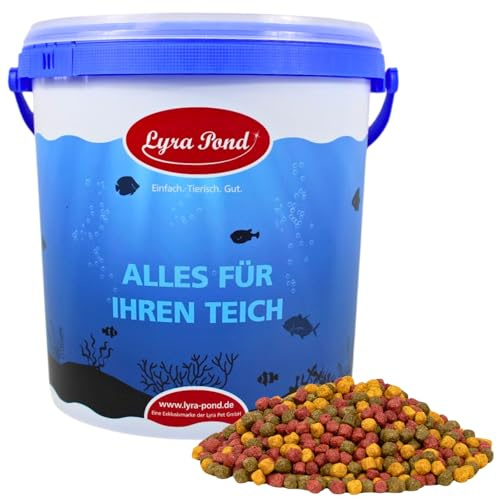 Lyra Pond® 10 L (3,7 kg) Pond Allround Koi Mix Fisch-/Teichfutter in Eimer | Artgerechte Zusammensetzung für Teichfische - Proteinreich & mit Astaxanthin für kräftige Farben - Hoch verdaulich