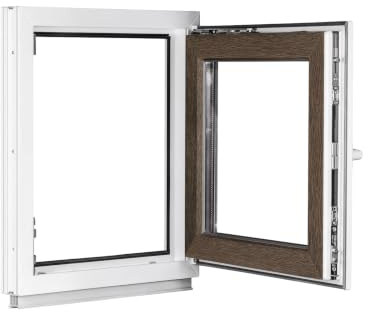 Framex Finestra per Seminterrato Interno Bianco/Esterno Noce, Doppio Vetro, 100 x 90 cm DIN Destra, Finestra PVC Oscillobattente 1000 x 900 mm, Finestra per Garage.