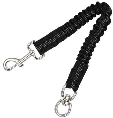 Reflective Nylon Dog Bungee Extension Leash for Jogging and Hiking | Heavy Duty Elastic Lead, Light Weight Build, Black Finish, for Small and Medium Dogs