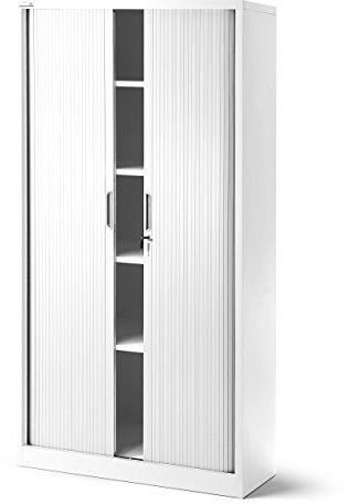 Jan Nowak Rollladenschrank Aktenschrank Büroschrank mit Rolltüren Metall Pulverbeschichtung 4 Einlegeböden 185 cm x 90 cm x 45 cm (Weiß)