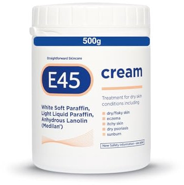 E45 Moisturiser, Body, Face And Hand Cream For Dry, Flaky Skin, Suitable For Eczema, Dry Psoriasis, Sunburn, 500g Tub