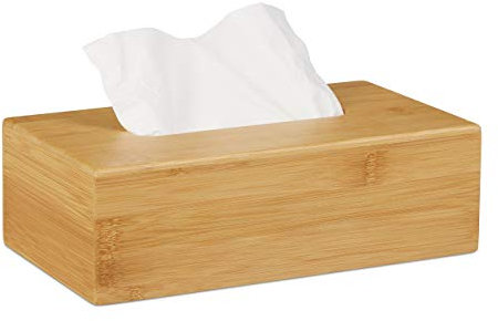 Relaxdays Kosmetiktücherbox Bambus, HBT: 8,5 x 27,5 x 15,5 cm, Tuchspender für Taschentücher u. Kosmetiktücher, Natur