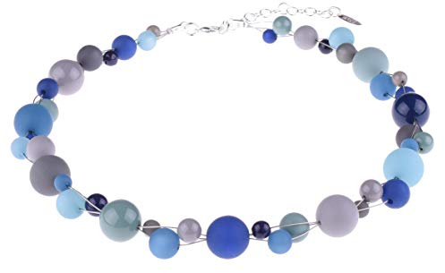 Adi-Modeschmuck geflochtene Damenkette Susanna, filigran verflochtene Polaris-, Acryl- und Glasperlen in verschiedenen Größen, handgefertigt in Berlin (dunkle Blau- und Grautöne)