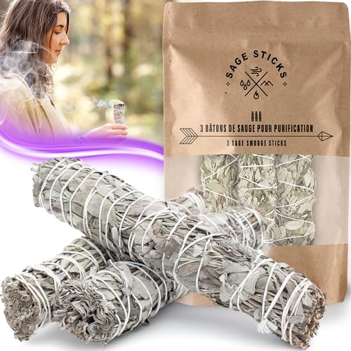 VIBRATIS Weißer Salbei zum Räuchern – 3er Set Räucherbündel – Natürliche Reinigung & Energetische Klärung für Meditation & Rituale