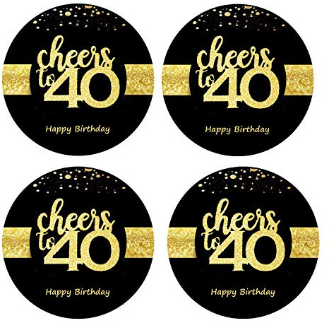 Sumerk 48 Stück Cheers to 40 Sticker große Flaschenaufkleber zum 40. Geburtstag Karten Versiegelungen 5 cm Runde Happy Birthday Party Favors Sticker